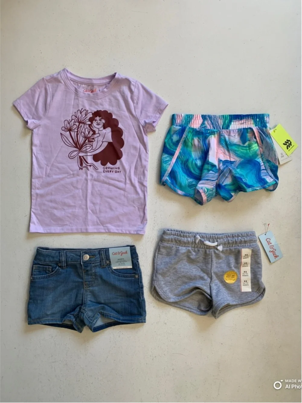 Girls Size XS (4/5) 4-Piece Lot of Summer Clothes Cat & Jack + All In Motion NWT